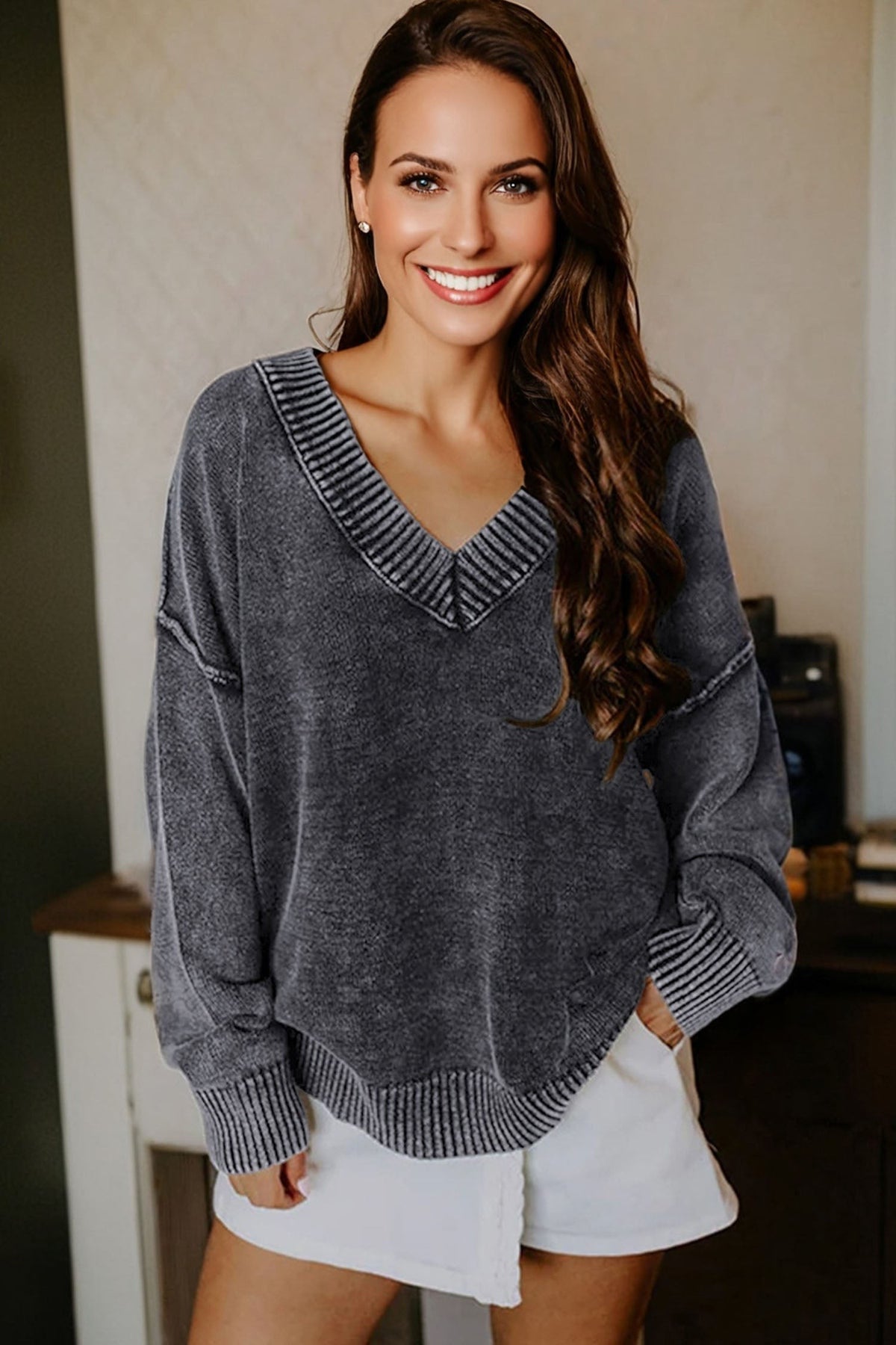 Mineral Wash Drop Sleeve Sweater-