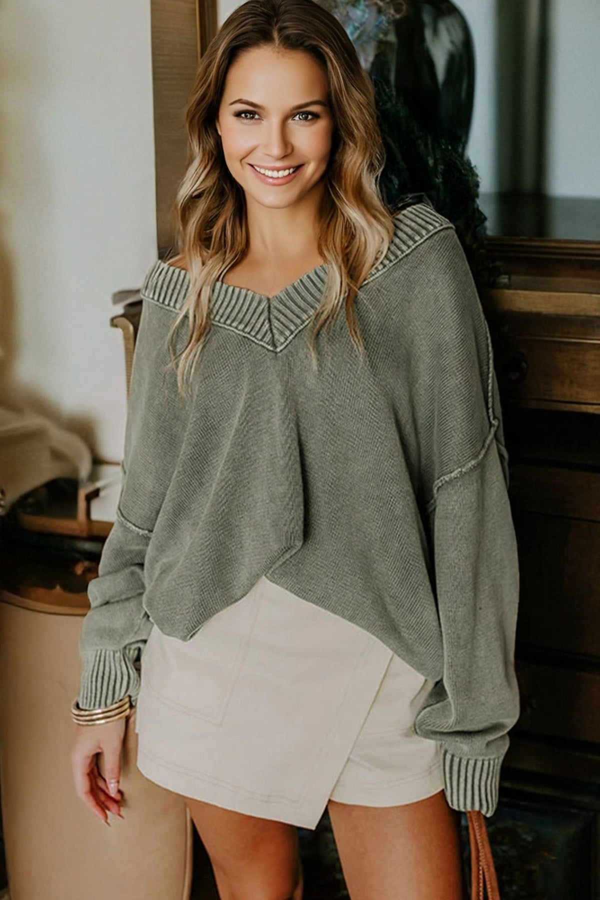 Mineral Wash Drop Sleeve Sweater-