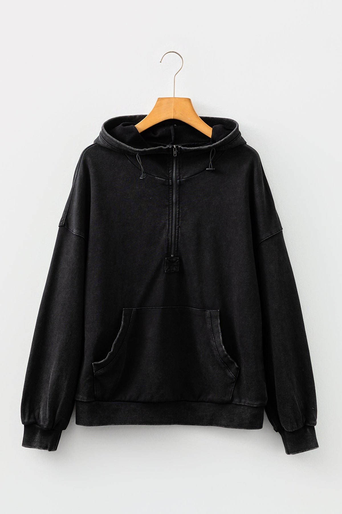 Quarter Zip Hoodie- Washed Black-