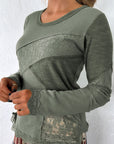 Waffle Lace Knit Shirt- Green-