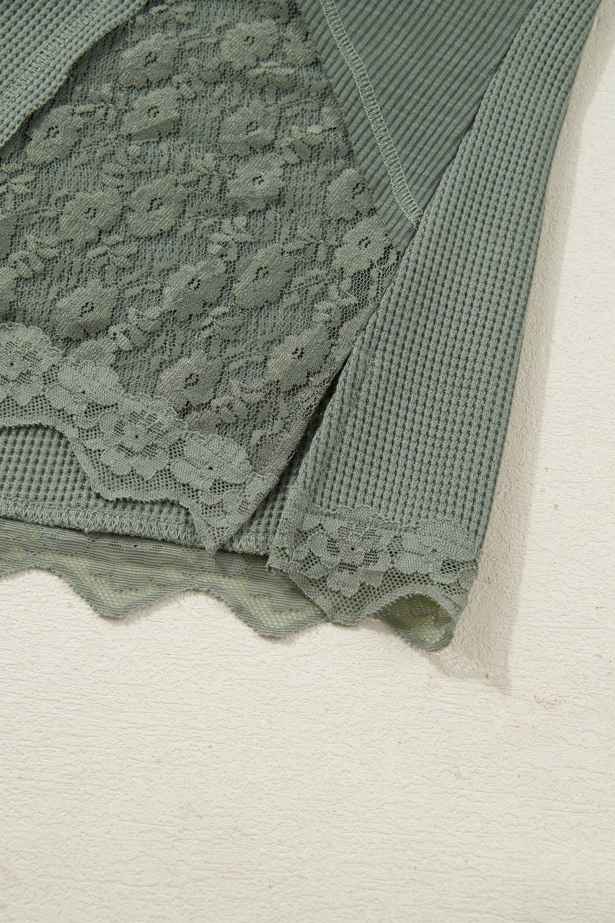 Waffle Lace Knit Shirt- Green-