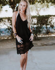 Lace Hem Slip Dress- Black