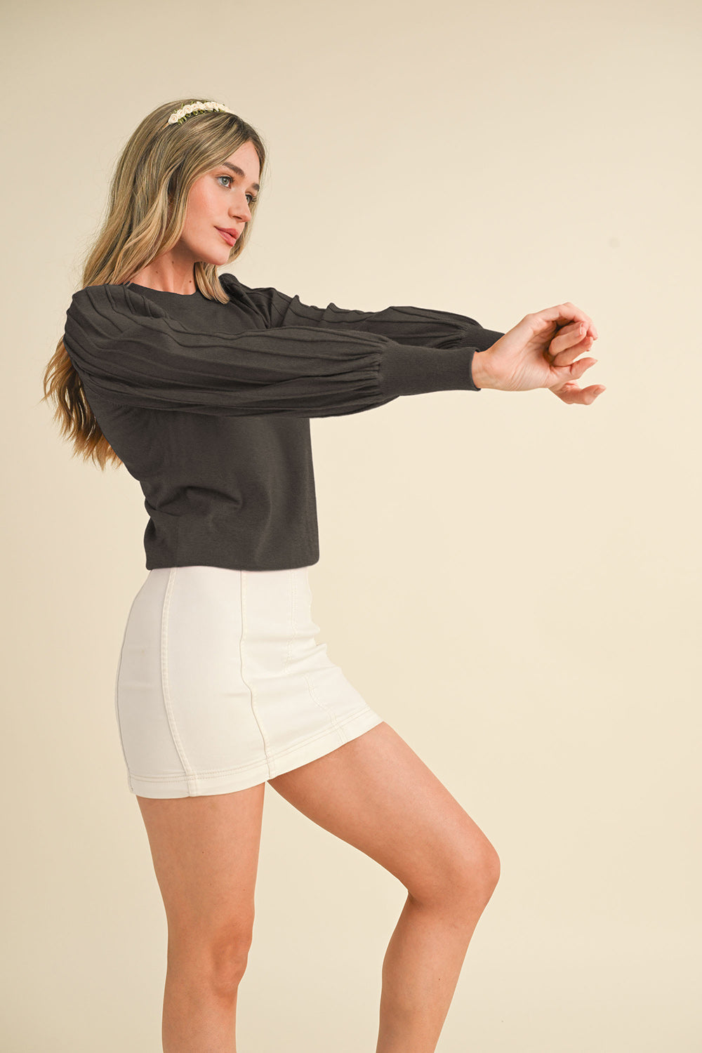 Stripe Sleeve Sweater- Black