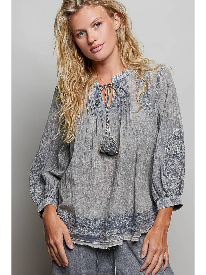 Tassle Boho Blouse- Charcoal-
