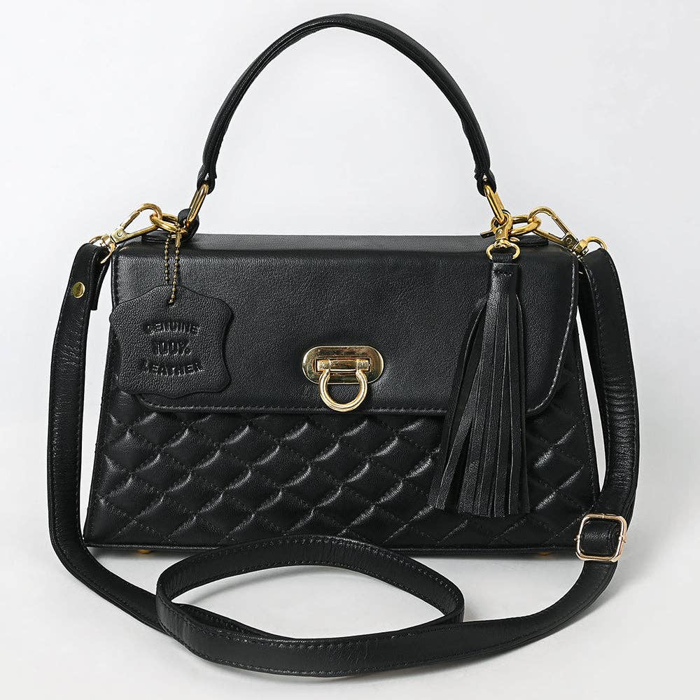Crosshatch Leather Handbag - Black - NMBGM198D