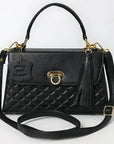 Crosshatch Leather Handbag - Black - NMBGM198D