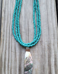 Turquoise Carved Shell Pendant Necklace- Native Made