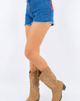 Red Star Pocket Denim Short- Medium Blue