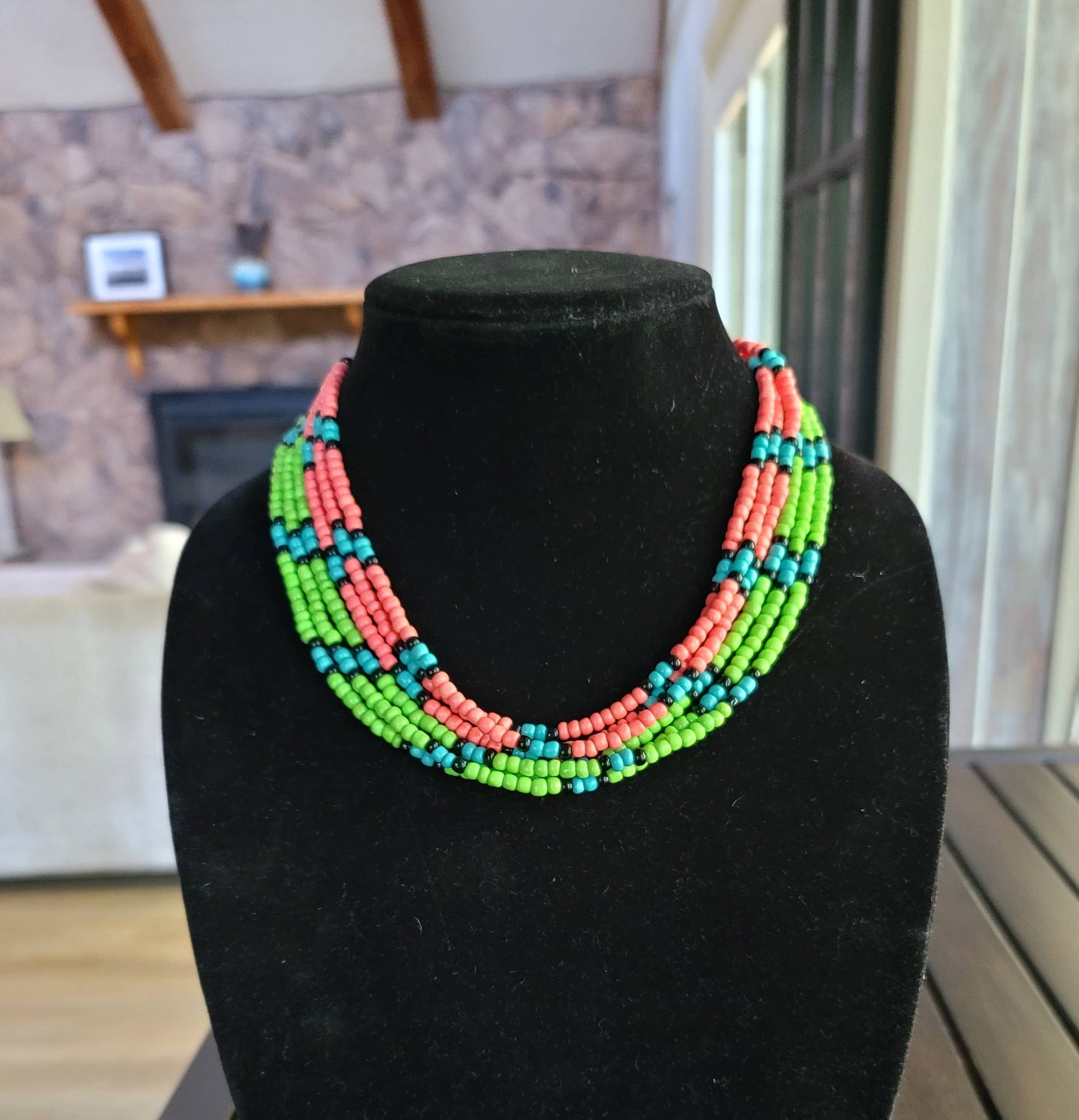 Turquoise and Glass Bead Necklace- Native Made