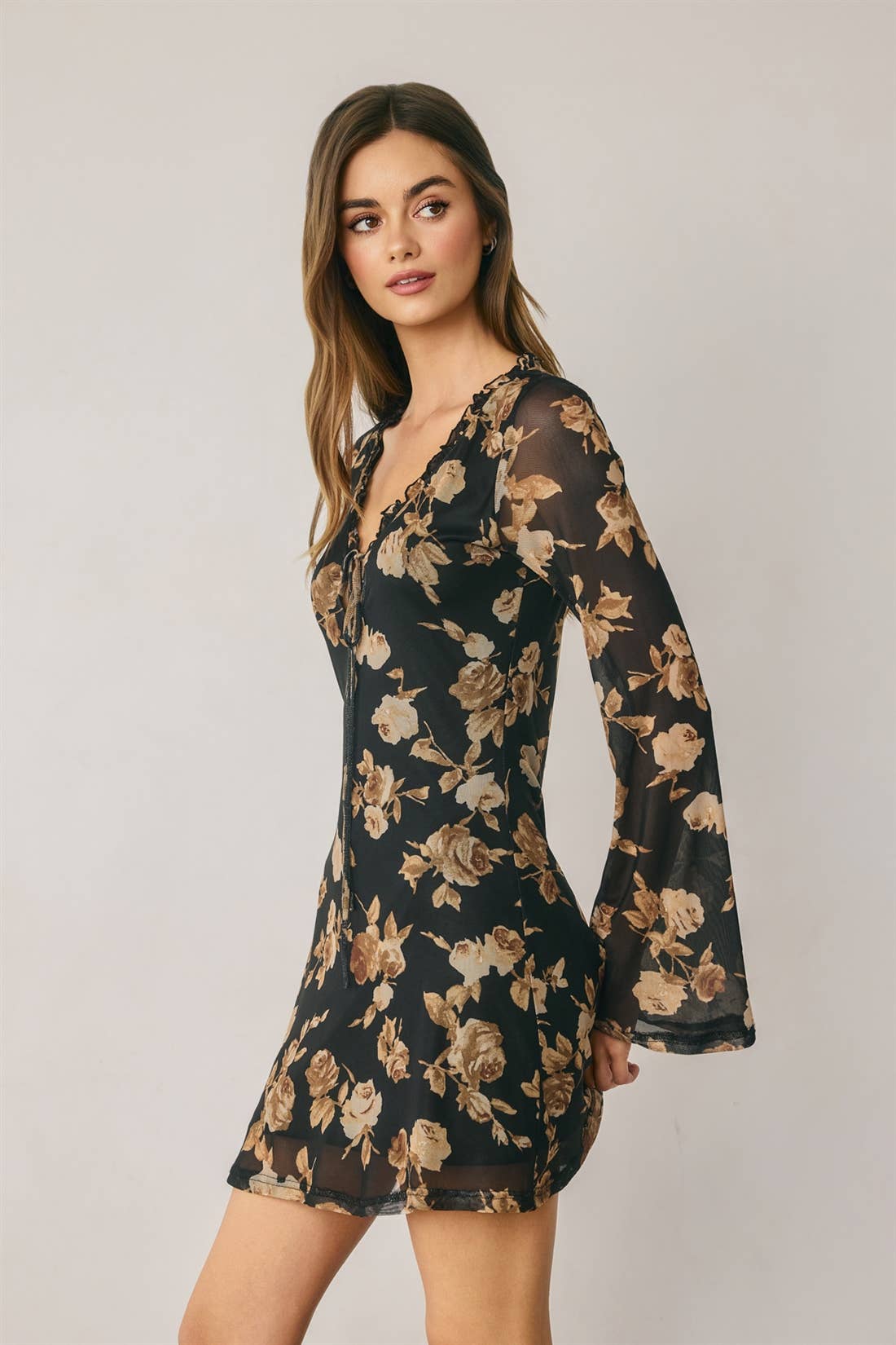 Floral Mini Dress- Black