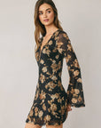 Floral Mini Dress- Black