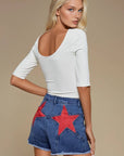 Red Star Pocket Denim Short- Medium Blue
