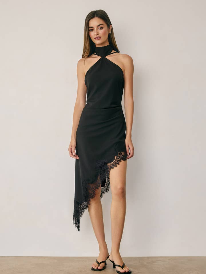 Halter Lace Neck Dress- Black