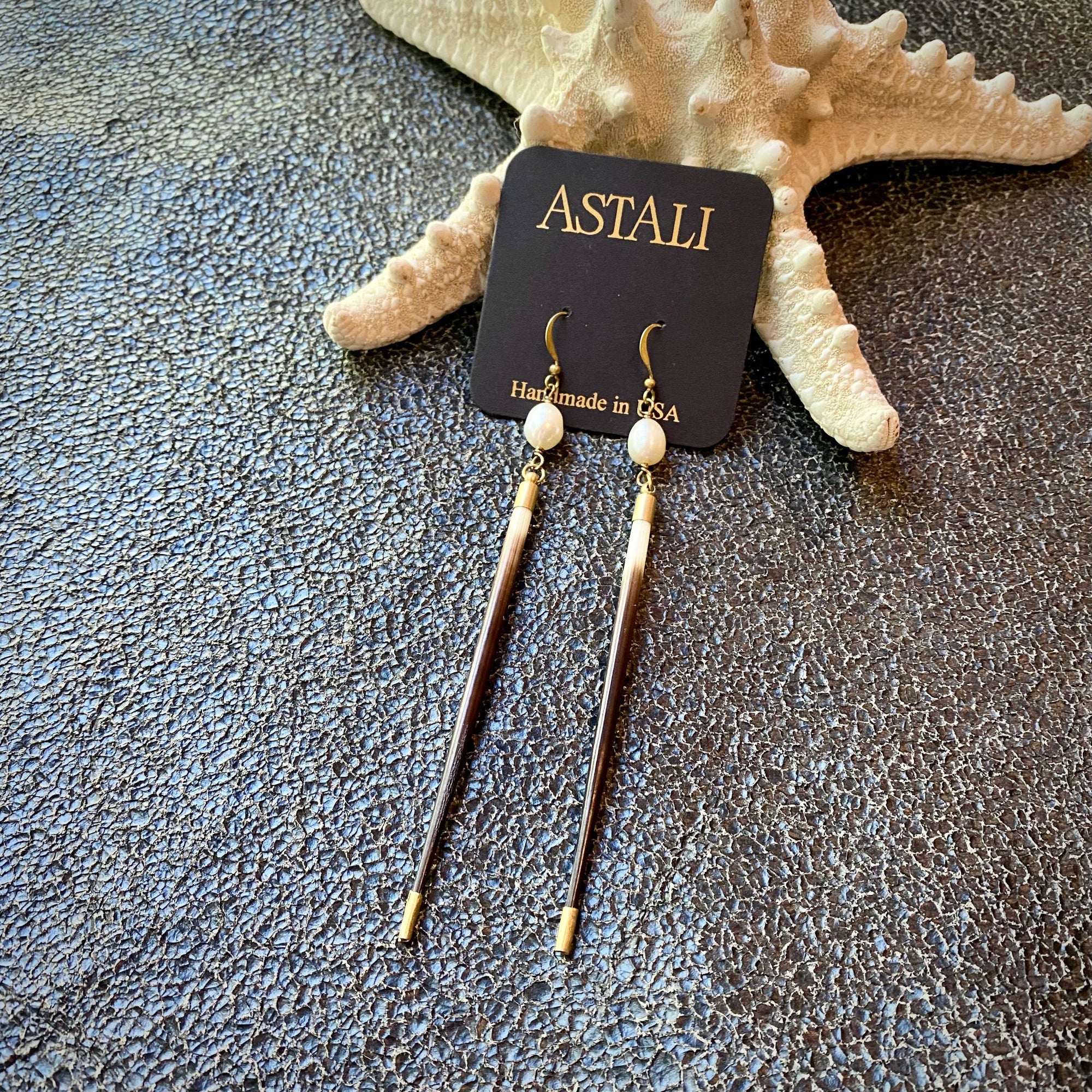 Porcupine Quill &amp; Pearl Earrings