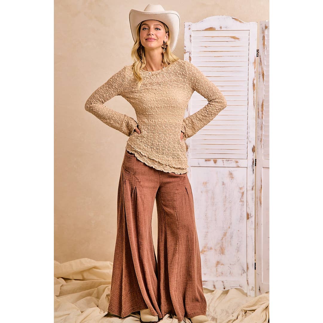 Textured Lace Bell Sleeve - Tan-