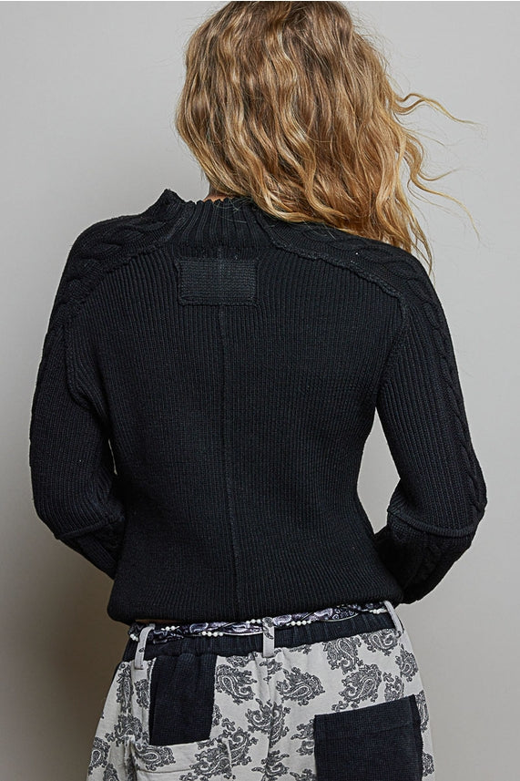 Studded Ribbed Sweater- Black