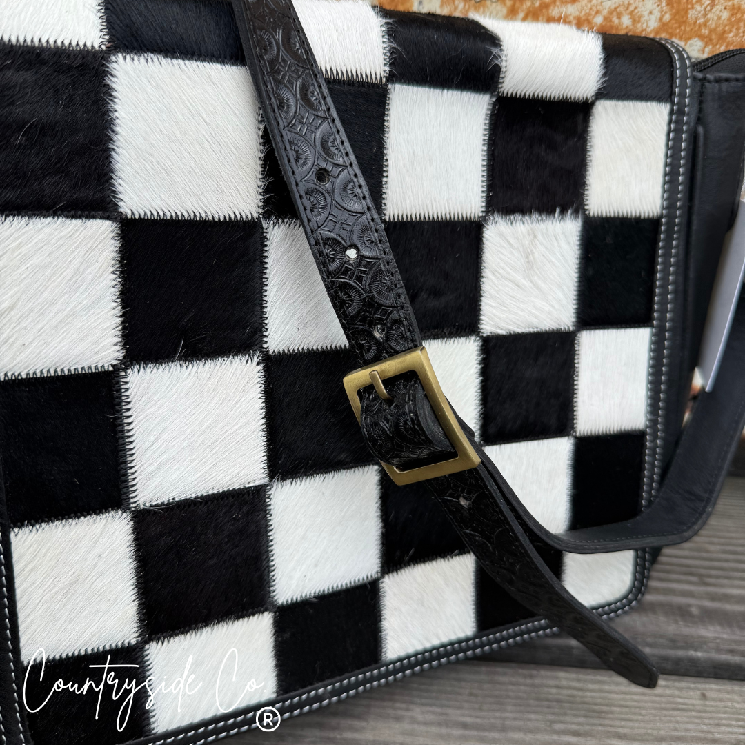 Bandera Nights Checkered Cowhide Purse