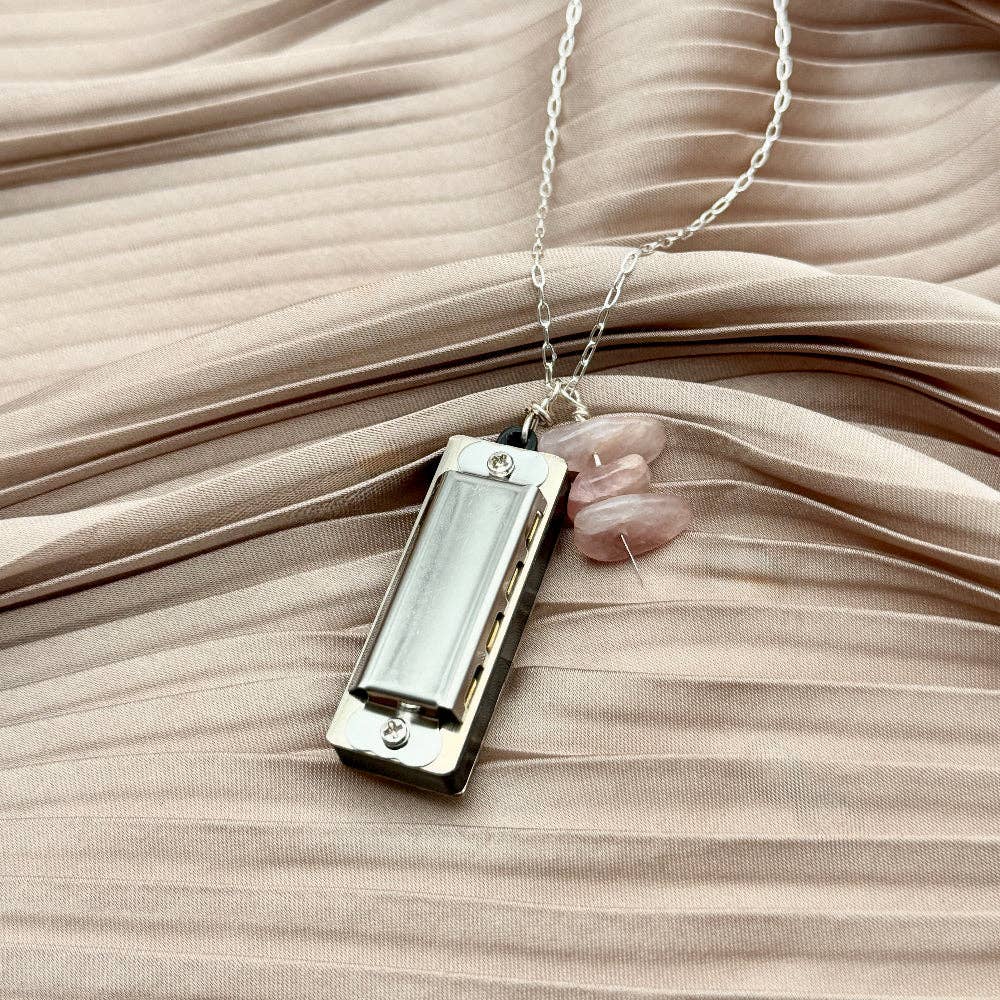 Party Trick Harmonica Necklace: 18" Silver Chain