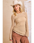 Textured Lace Bell Sleeve - Tan-