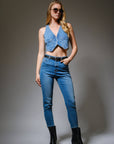 Denim V-Neck Vest- Medium Wash-