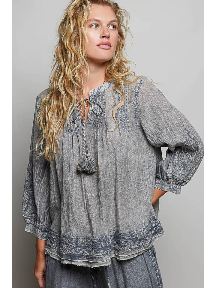 Tassle Boho Blouse- Charcoal-