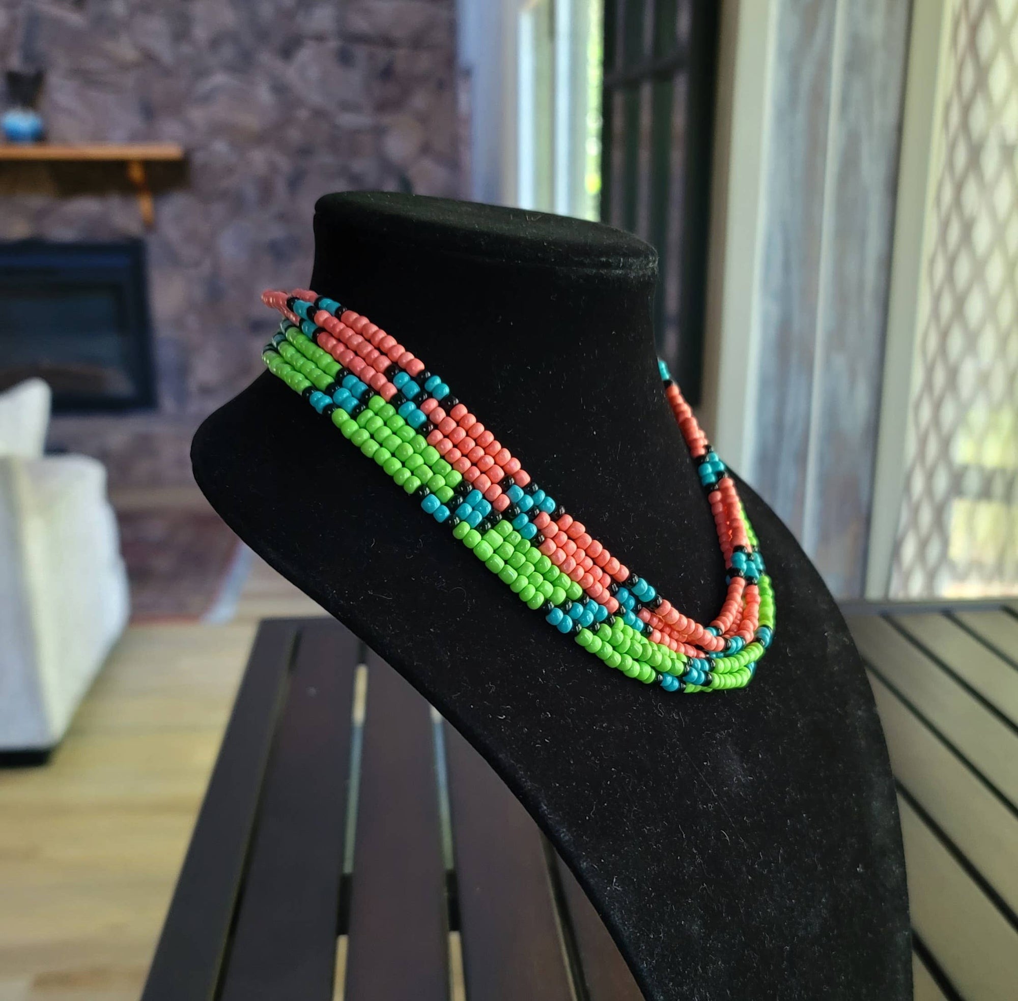 Turquoise and Glass Bead Necklace- Native Made