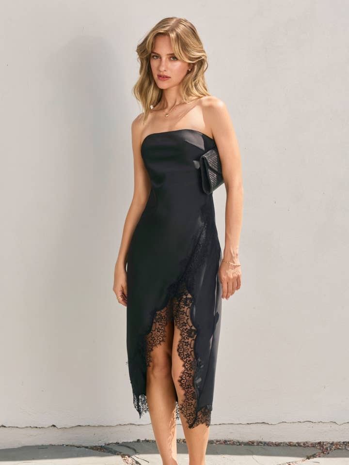 Satin Lace Strapless Dress-