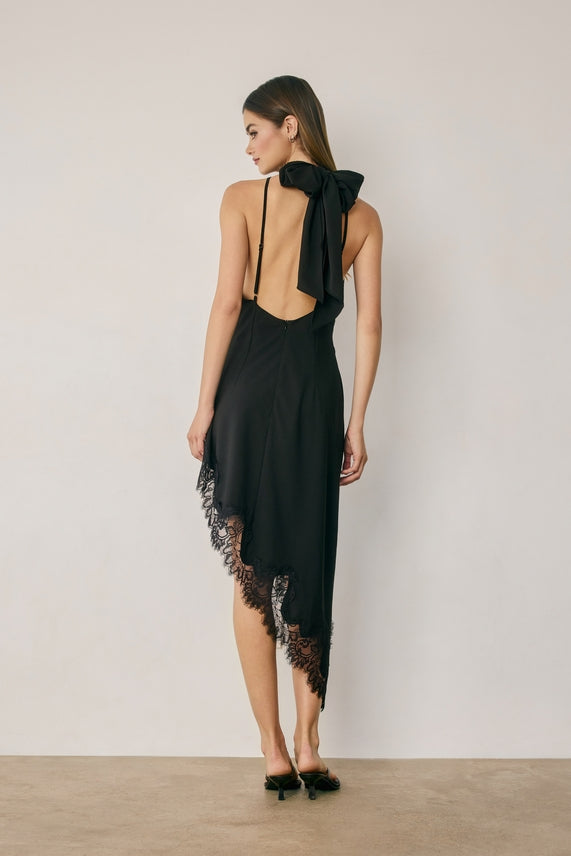 Halter Lace Neck Dress- Black
