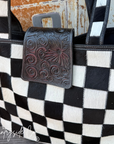 The Homestead Cowhide Checkered Tote Carryall: Black