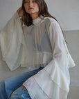 Billowy Bell Sleeve Sheer Top- Cream