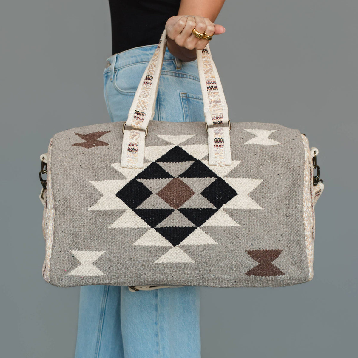Taupe, Cream, Brown &amp; Black Western Duffel