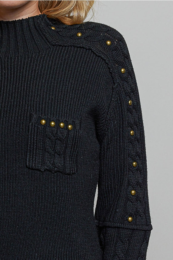 Studded Ribbed Sweater- Black
