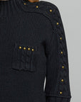 Studded Ribbed Sweater- Black