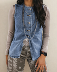 Long Denim Vest- Medium Blue