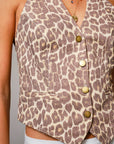 Leapard Print Halter Vest-