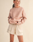 Contrast Scallop Sweater- Pink-