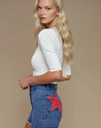 Red Star Pocket Denim Short- Medium Blue