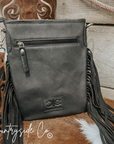 Stockyard Checkered Cowhide Fringe Purse, Black & White