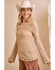 Textured Lace Bell Sleeve - Tan-