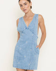 Daisy Embroidered Sleeveless Denim Dress-