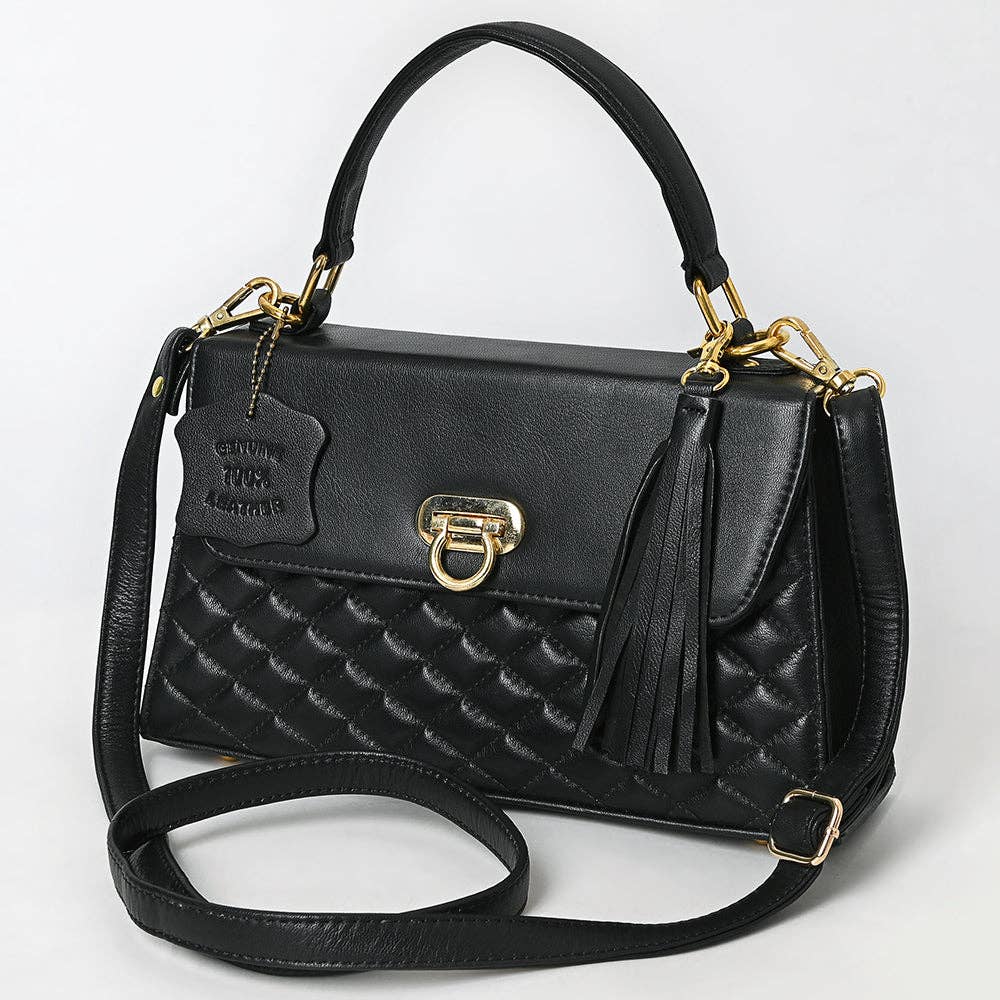 Crosshatch Leather Handbag - Black - NMBGM198D
