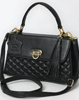 Crosshatch Leather Handbag - Black - NMBGM198D