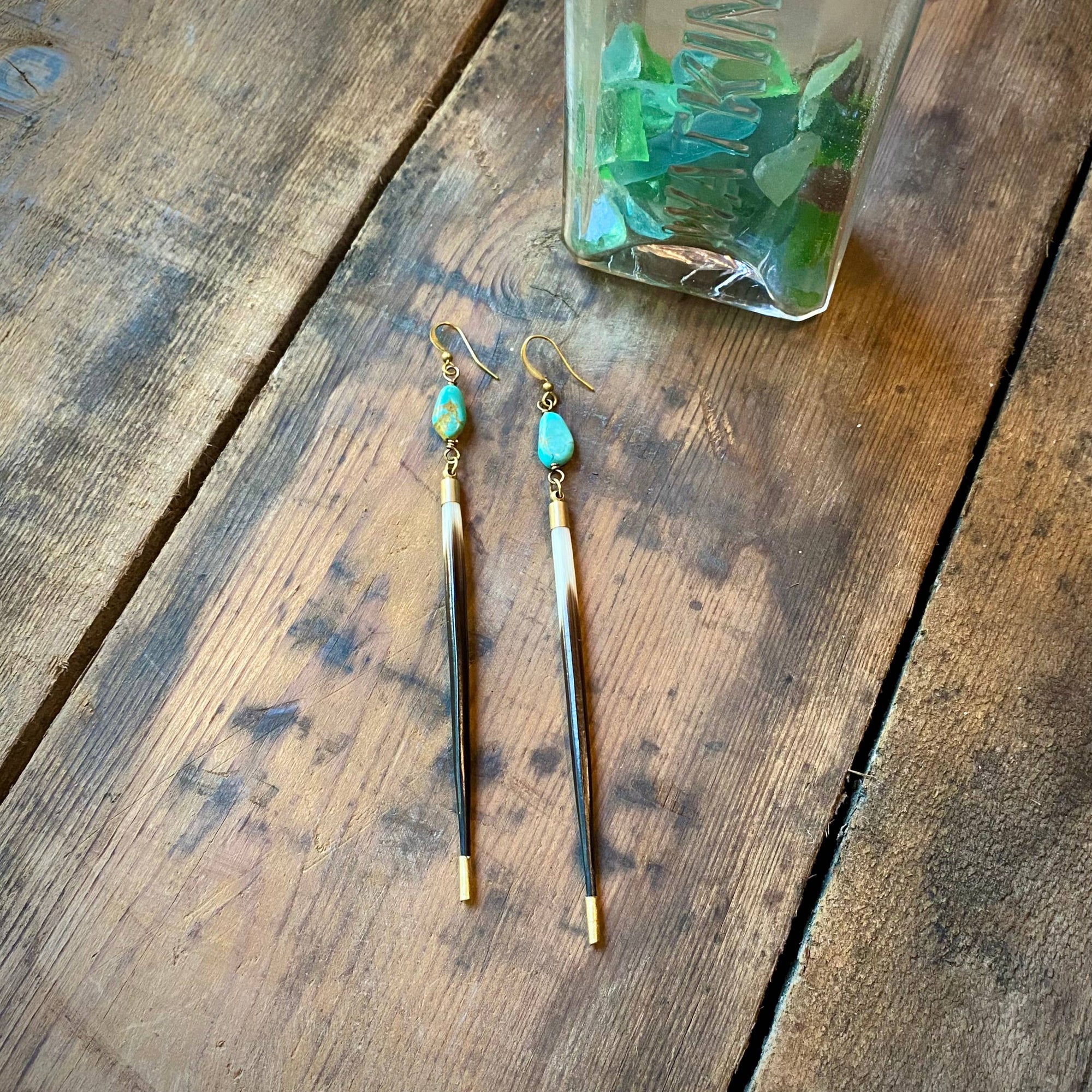 Porcupine Quill &amp; Turquoise Earrings