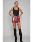 Vegan Leather Lightning Shorts - Red-