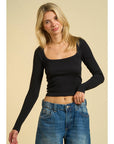 Ribbed Basic Long Sleeve Crop- Black