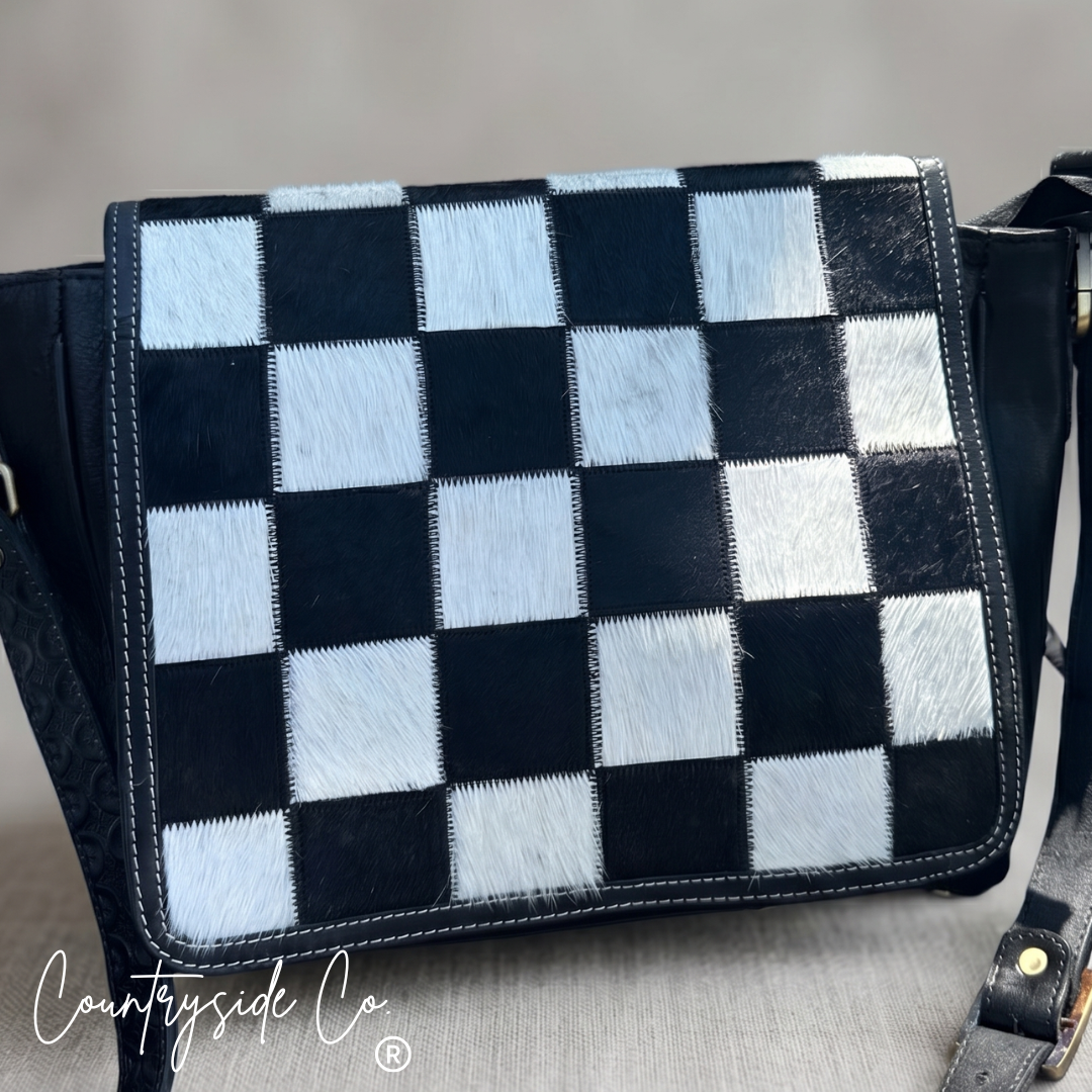 Bandera Nights Checkered Cowhide Purse