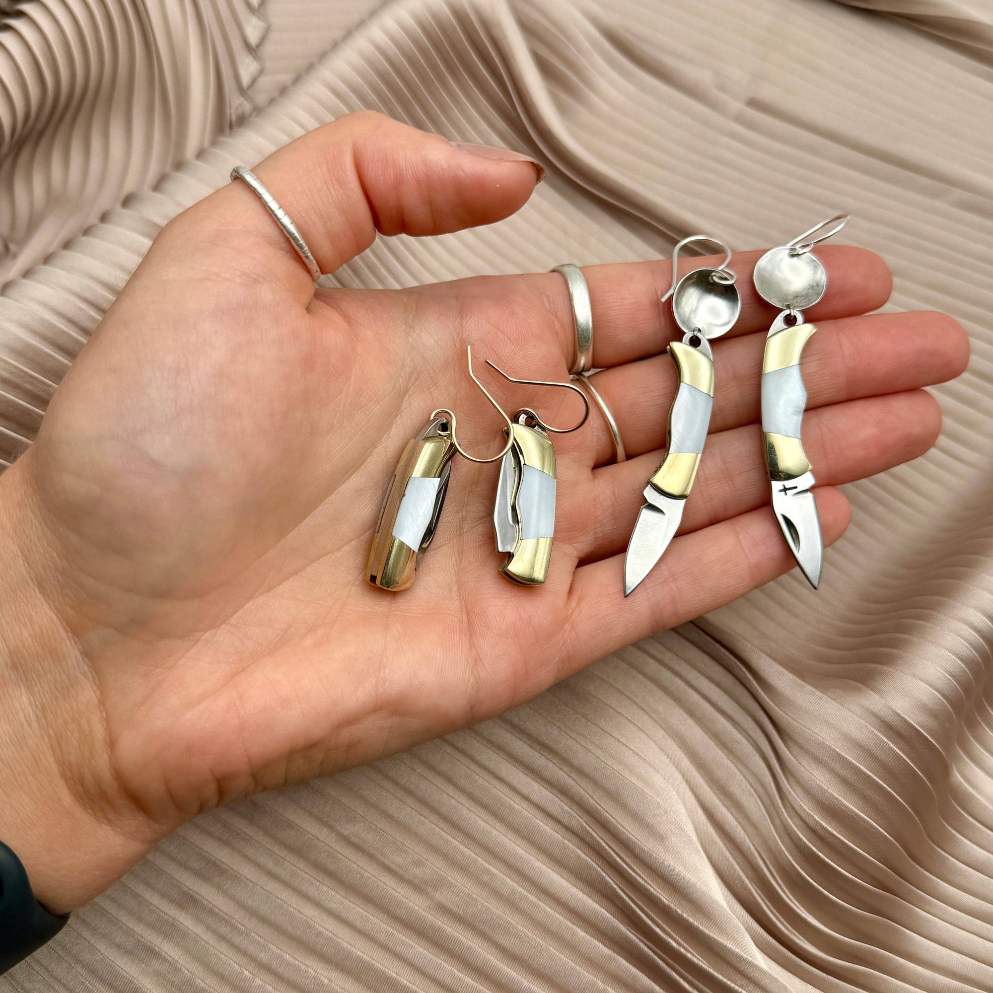 The Billie Earrings: Mother of Pearl Handle-
