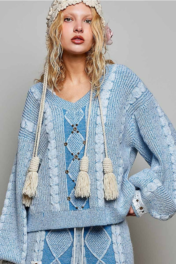 V-Neck Sweater- Blue-