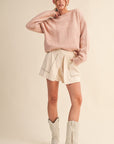 Contrast Scallop Sweater- Pink-
