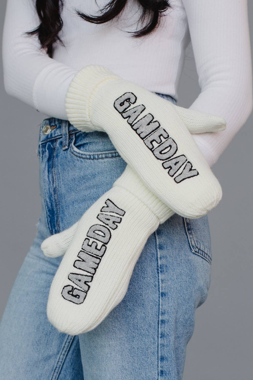 Ivory &amp; Gray Game Day Mittens
